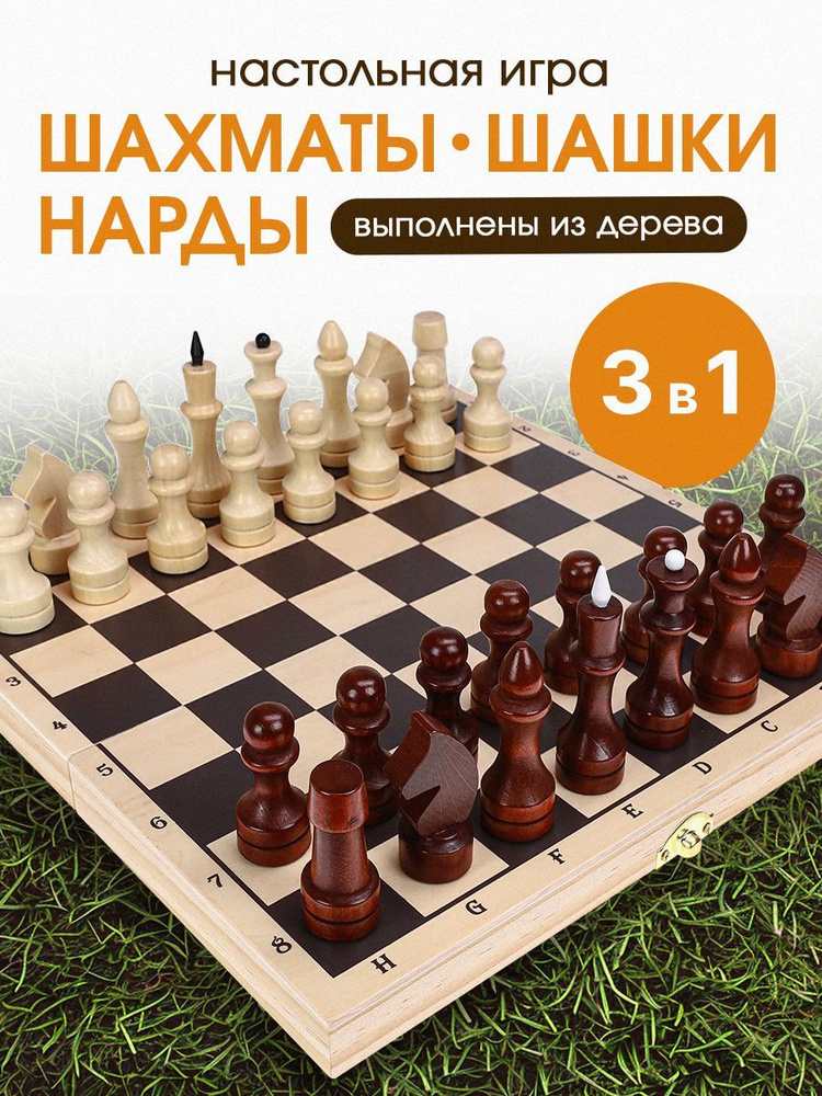 Шахматы, шашки нарды 3 в 1. Шахматы деревянные для детей. Подарочные настольные игры. (арт. ИН-6146) #1