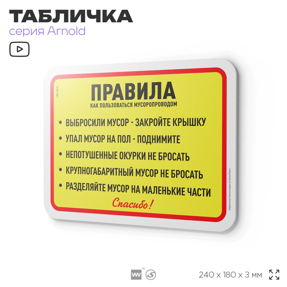 Табличка "Правила пользования мусоропроводом", на дверь и стену, для подъезда, информационная, пластиковая #1