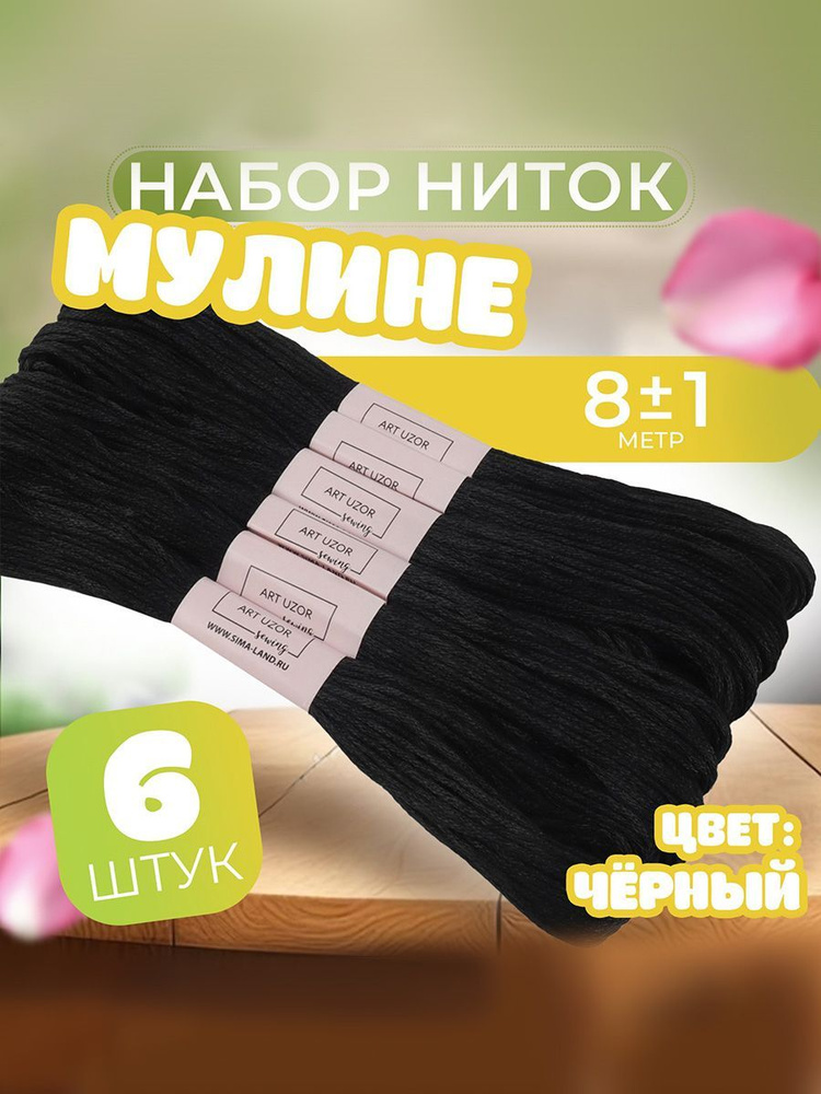 Нитки мулине, 8 +/- 1 м, №310 (наб 6шт цена за наб) чёрный АУ #1