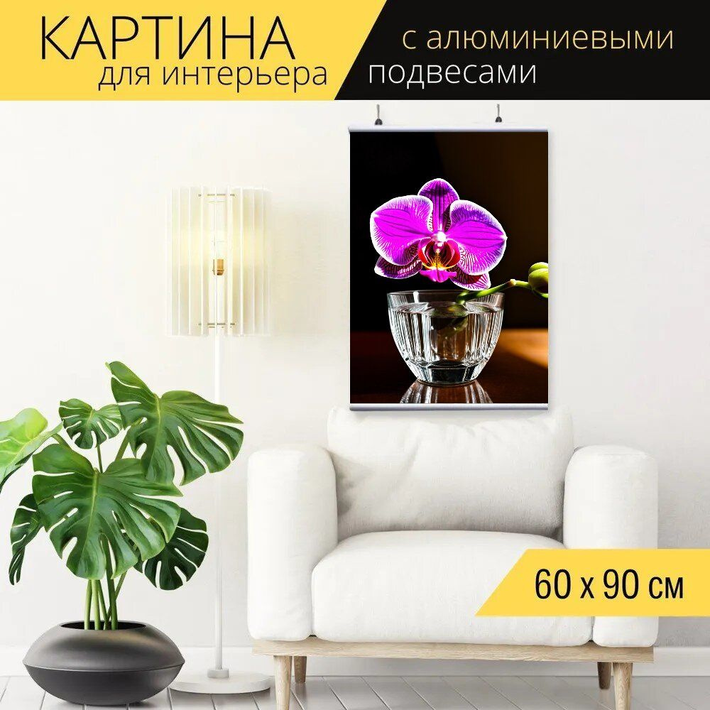 LotsPrints Картина " "Орхидея в кристаллическом стакане, игра света и тени" 505", 90 х 60 см  #1