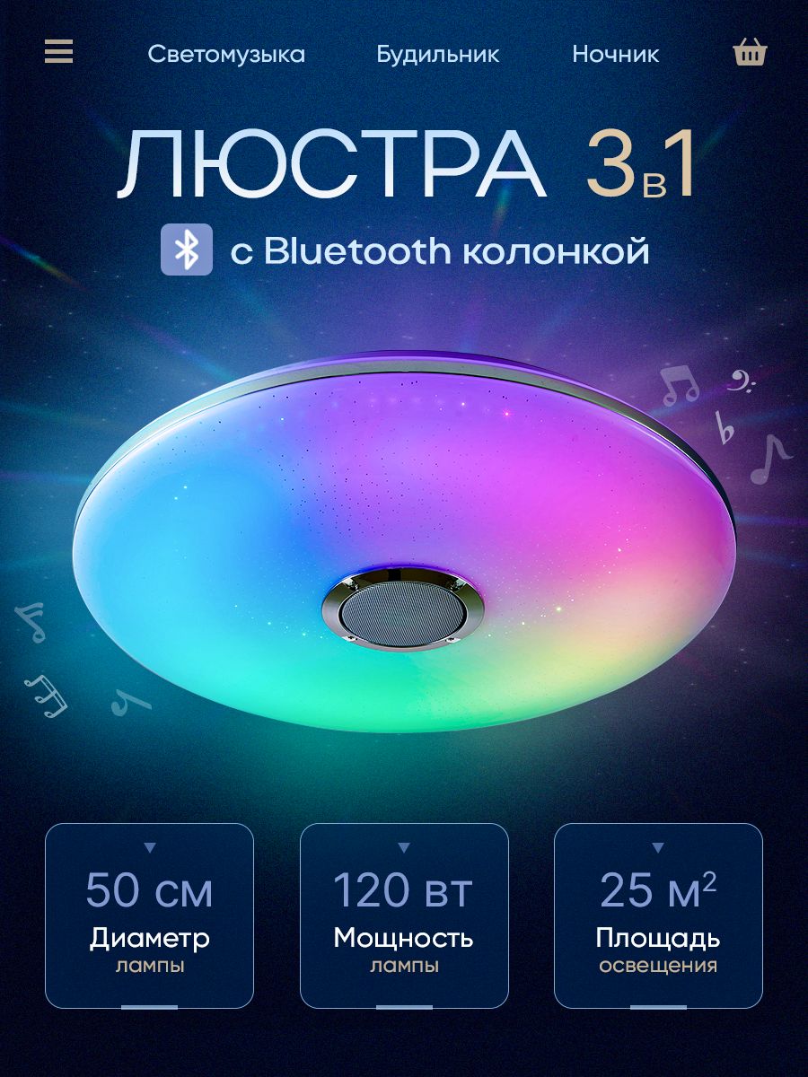 ЛюстрапотолочнаясветодиоднаяRGB120Вт,50смспультом