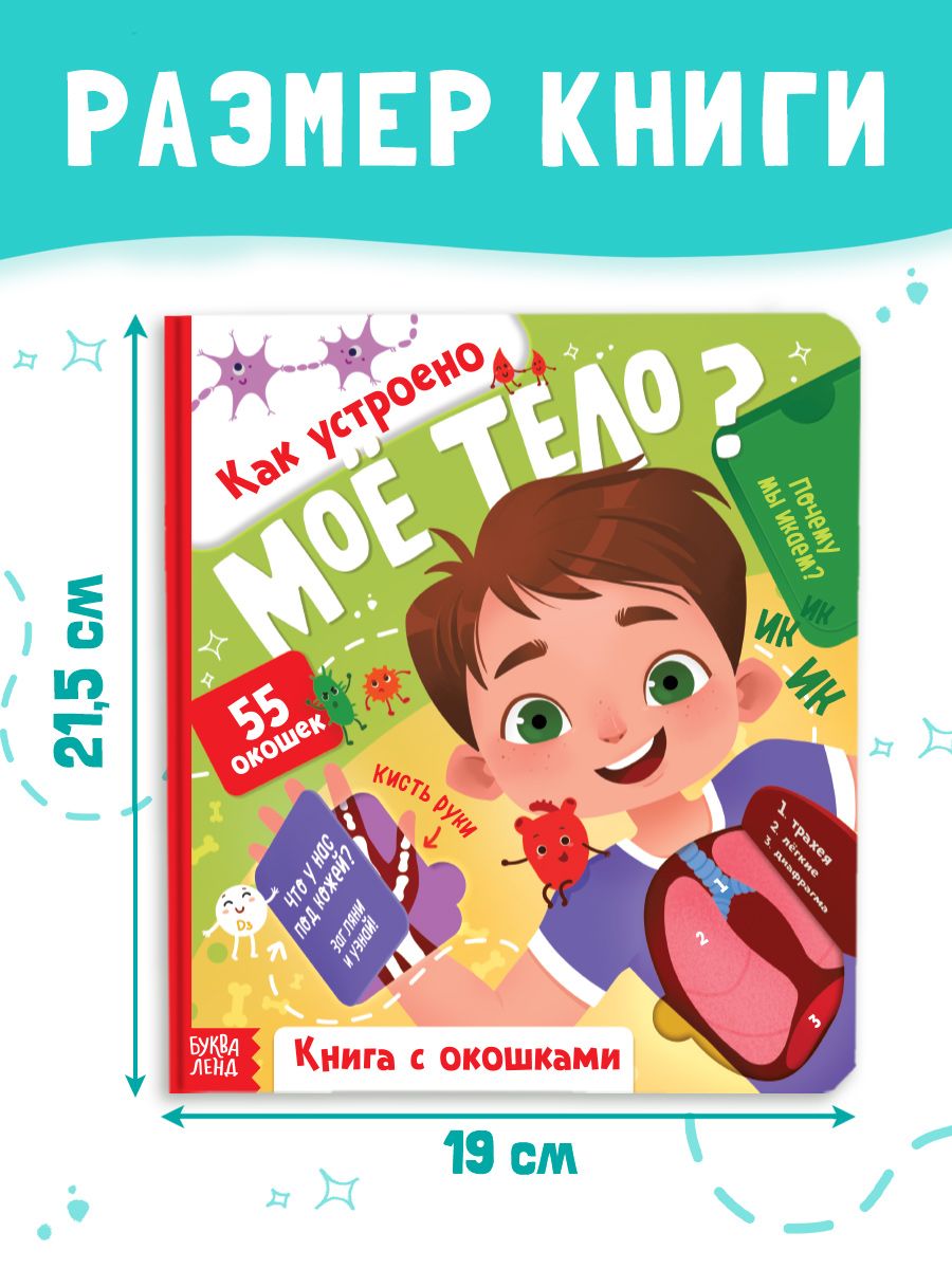 Книжка с окошками для малышей, "Как устроено моё тело?", Буква-Ленд, энциклопедия для детей | Bukva-Lend Cardboard Book for Toddlers - Ozon image 1