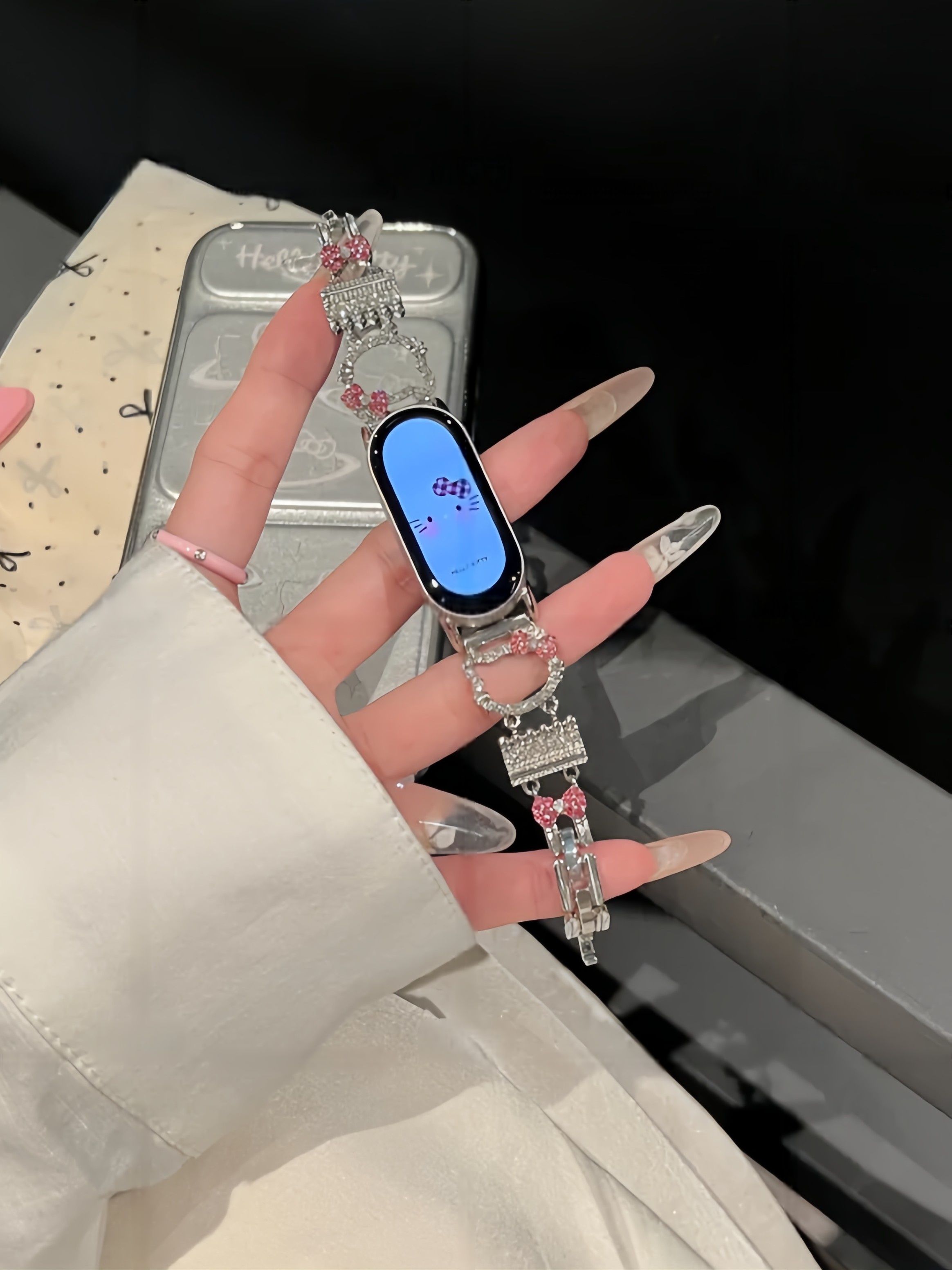 МеталлическийремешокскристалламидляXiaomiMiBand8/9(XiomiMiBand89)состразами,HelloKitty