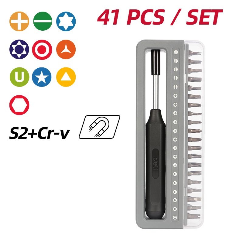 НаборпрецизионныхотвертокDeliDL24104140бит,стальS2+Cr-V,пластиковыйкейс