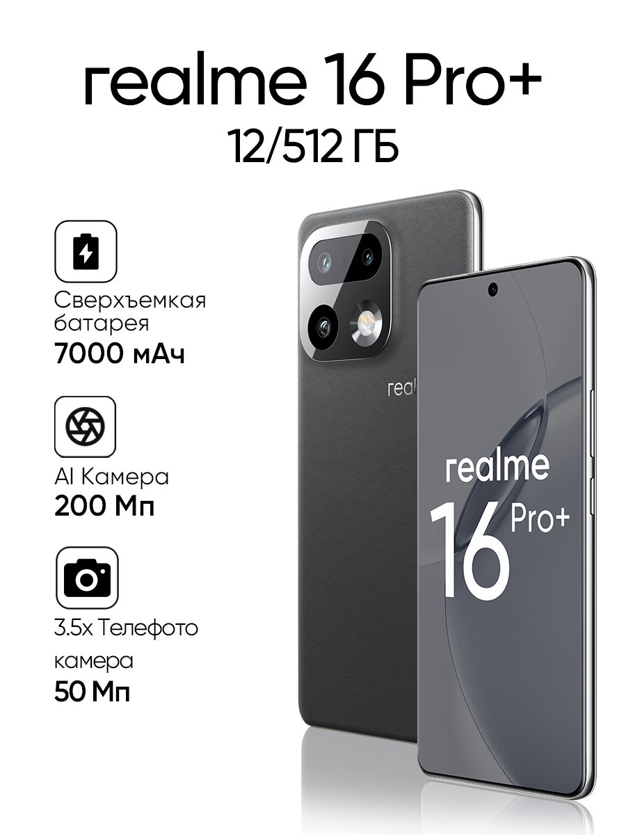 realmeСмартфон16Pro+Ростест(EAC)12/512ГБ,Nano-SIM,серый