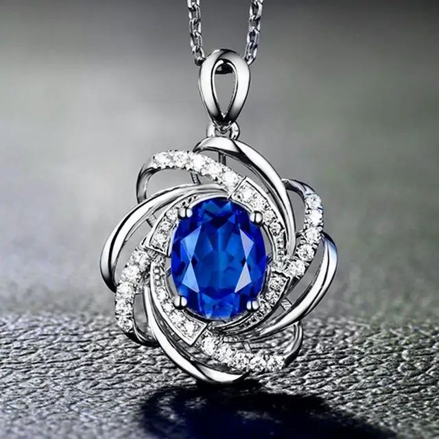 Ожерелье с кулоном на цепочке с синим камнем #1