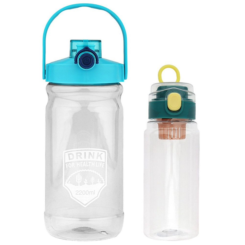 Бутылка пластмассовая для воды набор 2 штуки: 0,7л д7,6см h21см герметичная закручивающаяся крышка с #1
