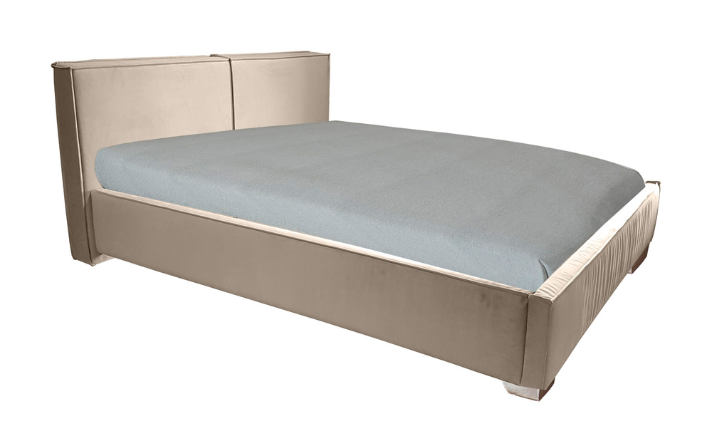 Двуспальная кровать Бруклин 160x200 основание металлическое с ламелями велюр бежевый ножки 5 см  #1