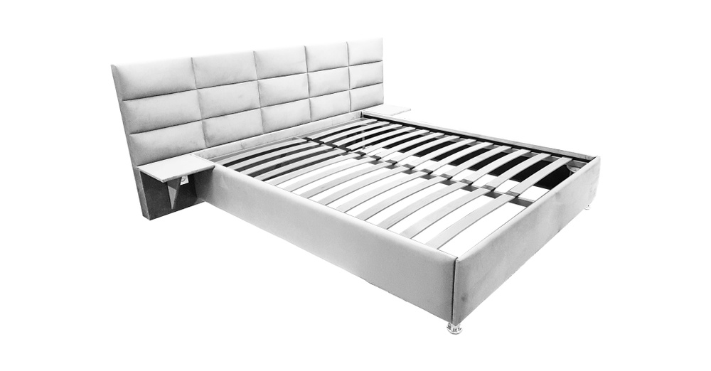 Односпальная кровать Пекин 120x200 основание металлическое с ламелями велюр белый без ножек  #1