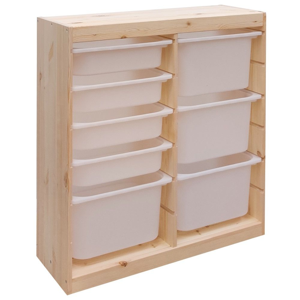 Деревянный стеллаж для игрушек с белыми (4+4) контейнерами TROFAST, 86.6х30х90.6 см  #1