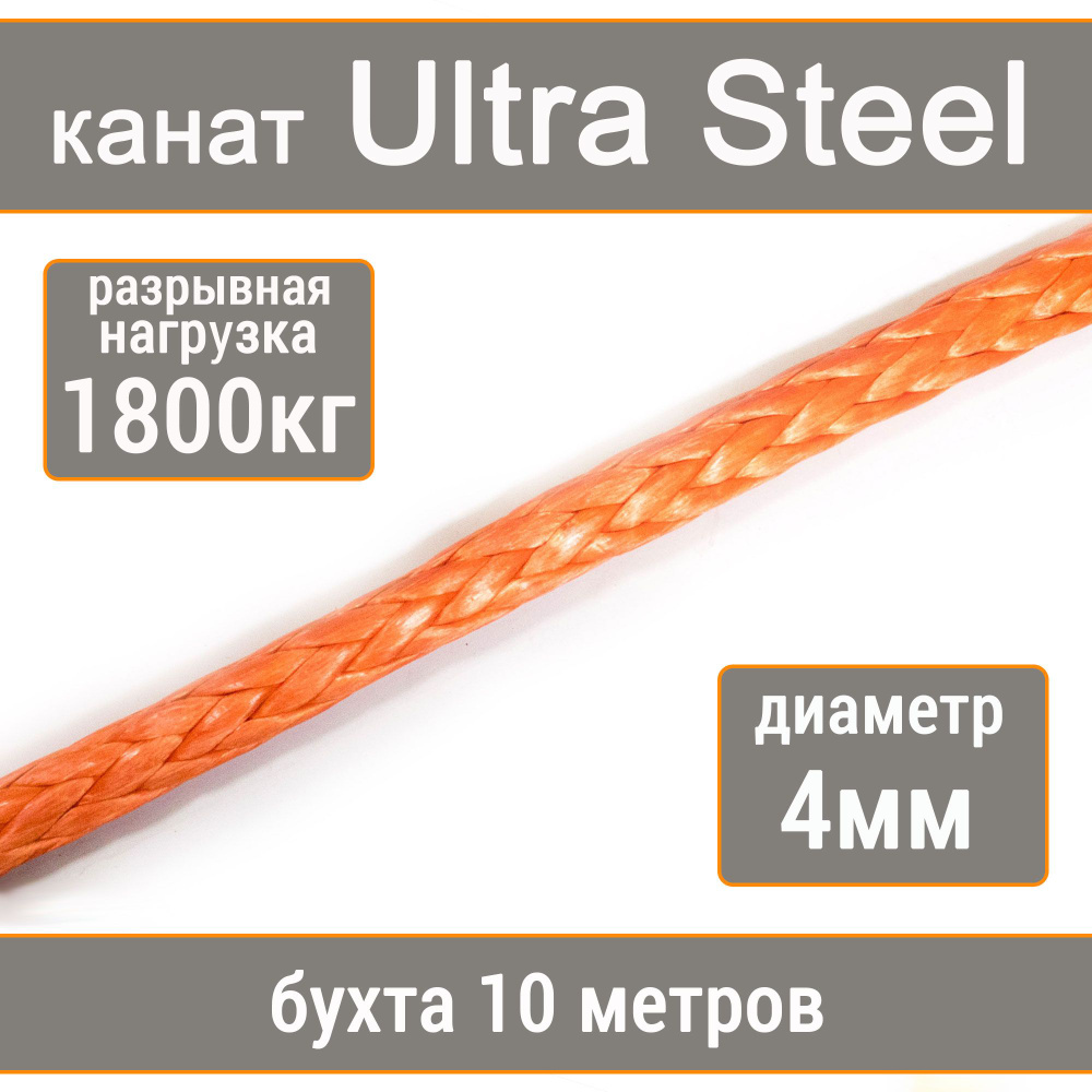 Высокопрочный синтетический канат UTX Ultra Steel 4мм р.н. не менее 1800кг из волокна UHMWPE, длина 10 #1
