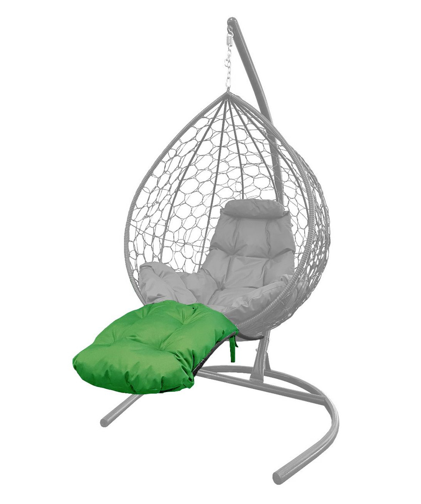 Подставка для ног на кресло подвесное, с ротангом серое, зеленая подушка  #1