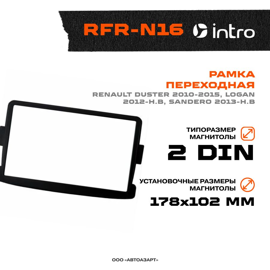 Рамка переходная Renault Duster 2010-2015 / Logan 2012-н.в / Sandero 2013-н.в / 2Din / Intro RFR-N16 #1