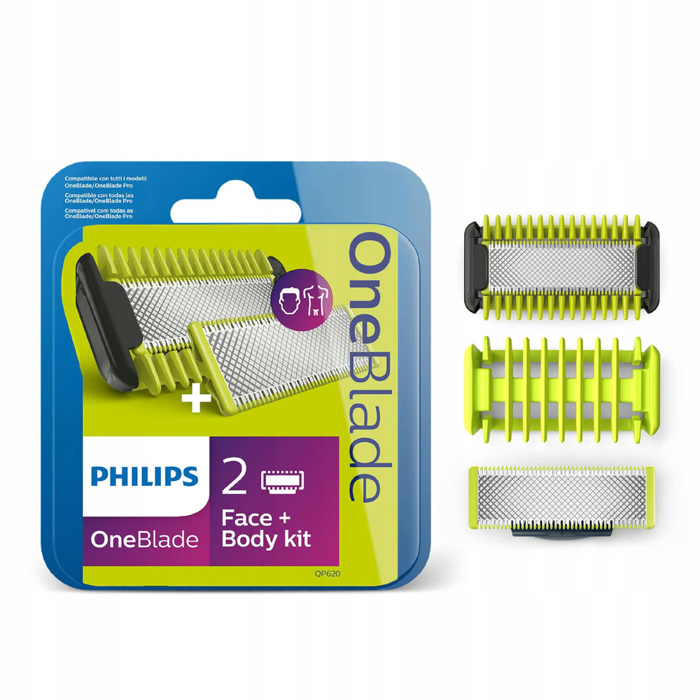 Сменные лезвия Philips OneBlade QP620/50 для лица с насадкой-гребнем для тела, 2 шт  #1
