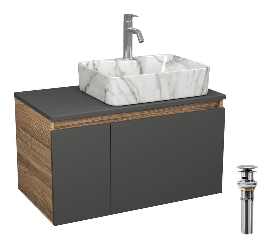 Комплект: тумба подвесная под раковину Bau Dream Blackwood графит 80, 1 ...