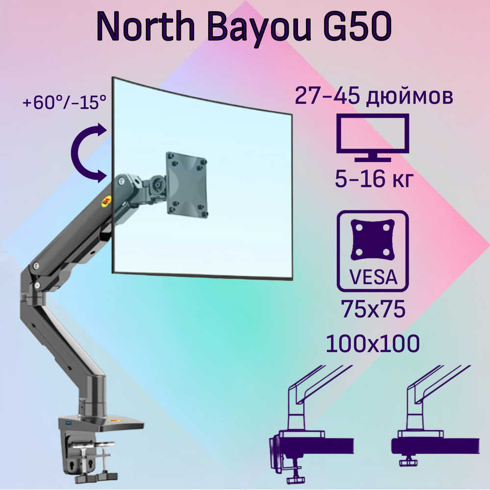 Настольный кронштейн NB North Bayou G50 для монитора 27-45" до 16 кг, черный  #1