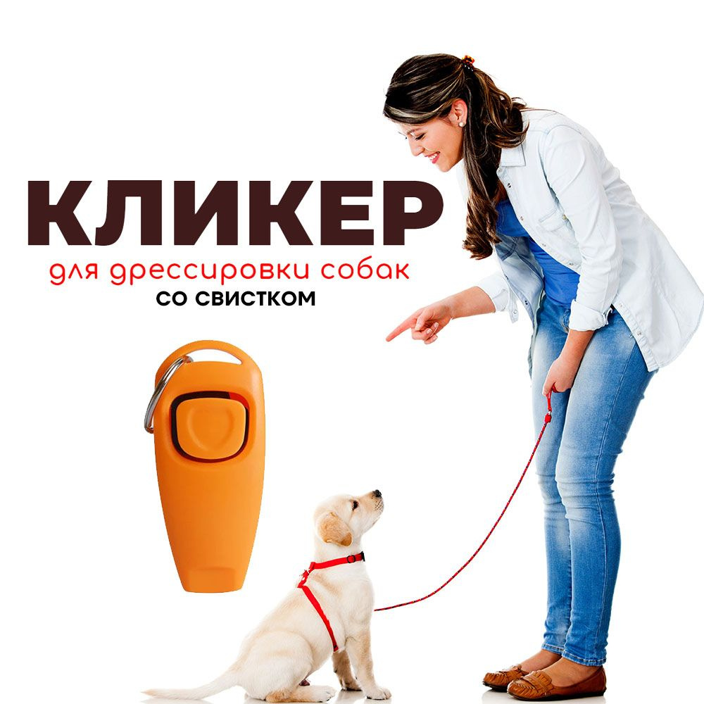 Кликер со свистком для дрессировки собак. Яркий - оранжевый.  #1