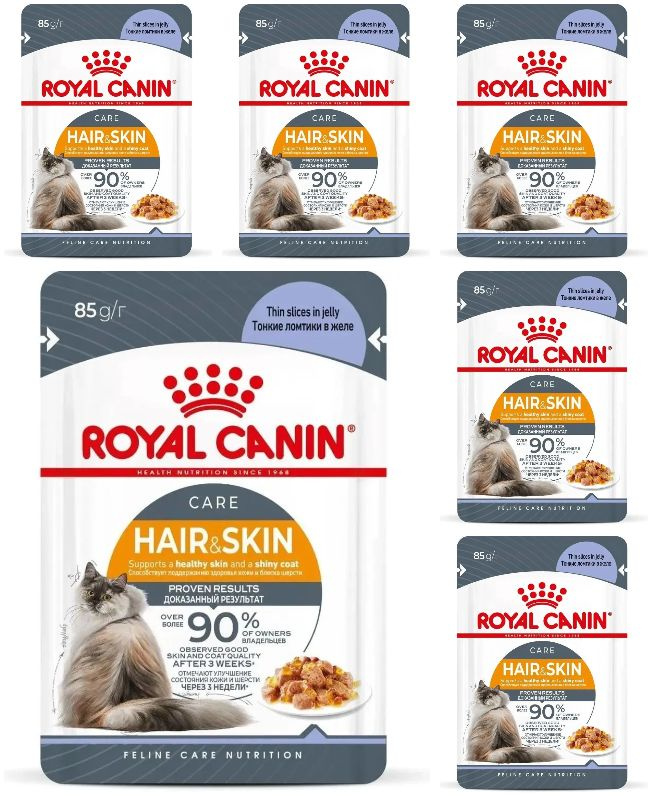 Royal Canin Влажный корм для кошек Hair&Skin, идеальная кожа и шерсть, тонкие ломтики в желе, 85 г, 6 #1