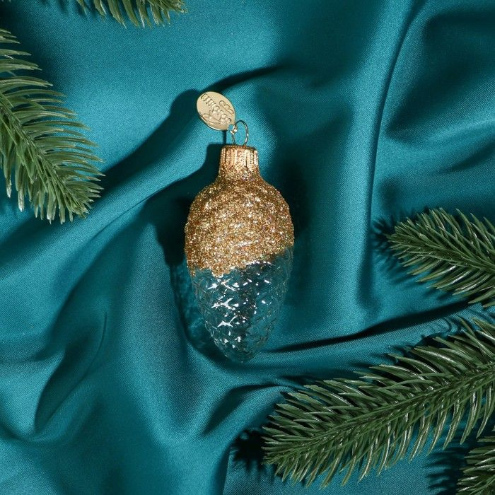 Елочное украшение Sima-land "Шишка в снегу", прозрачная серия, золотистая, в подарочной упаковке, высота #1