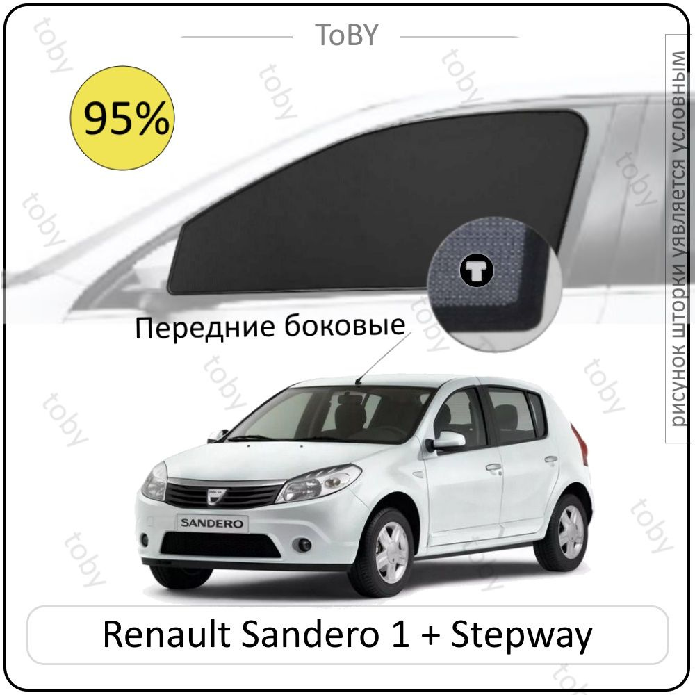 Шторки на автомобиль солнцезащитные Renault Sandero 1 Хетчбек 5дв. (2009 - 2014) на передние двери PREMIUM #1