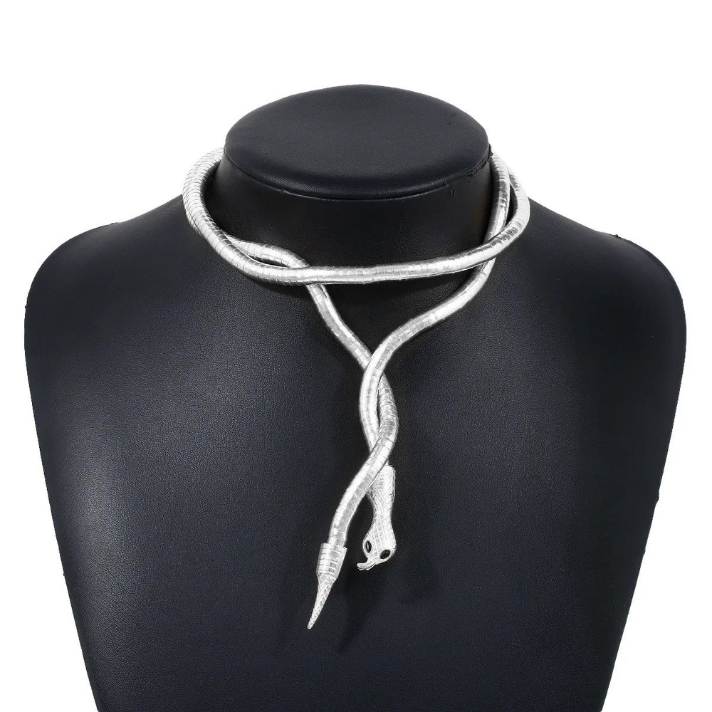 Змеиное ожерелье 92 см., украшение в виде гибкой змеи: на шею, пояс, руку, ногу (серебристое)  #1