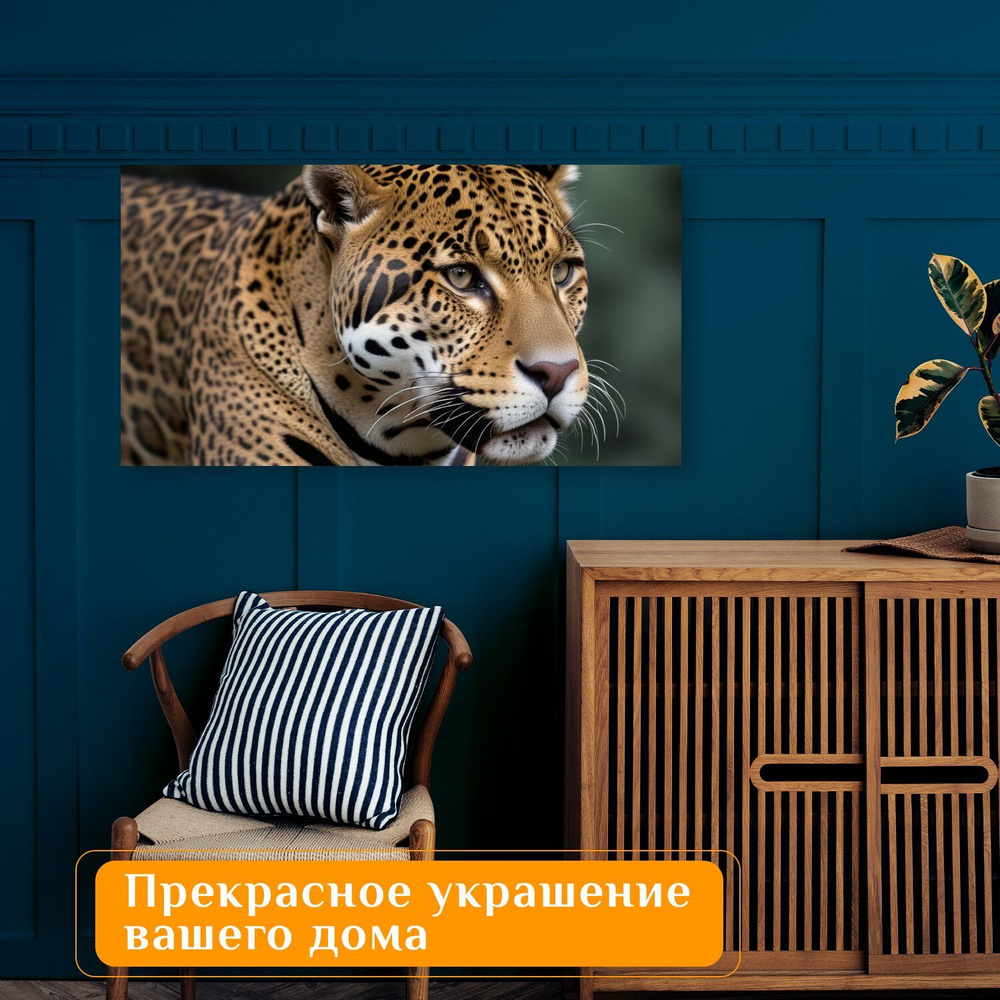 Картина на холсте любителям природы "Животные, ягуар, пятнистый" на подрамнике 75х40 см. для интерьера #1