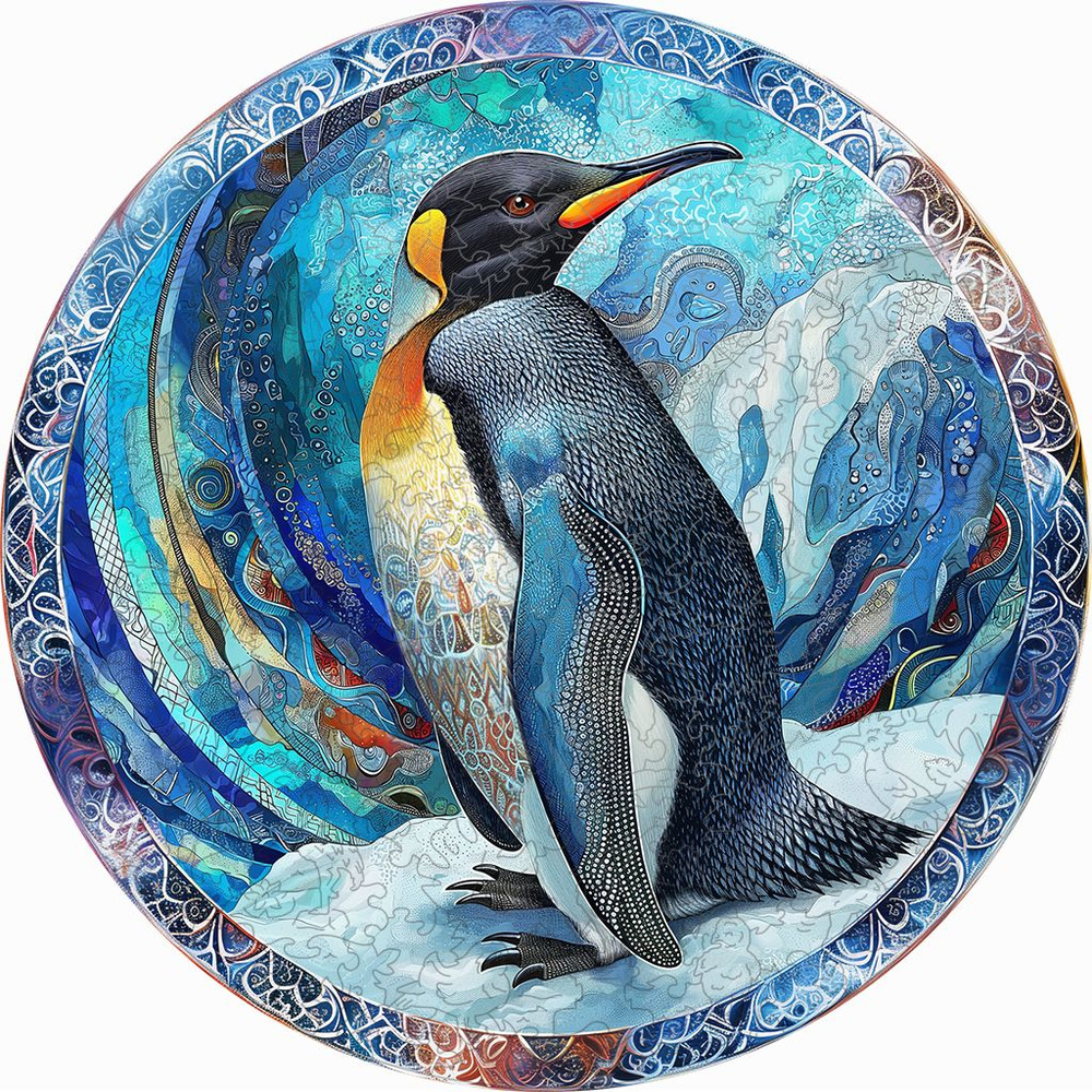 Деревянный пазл "Мандала Пингвин" из коллекции с птицами, 30х30см, 210 деталей / Фигурный / Подарок для #1