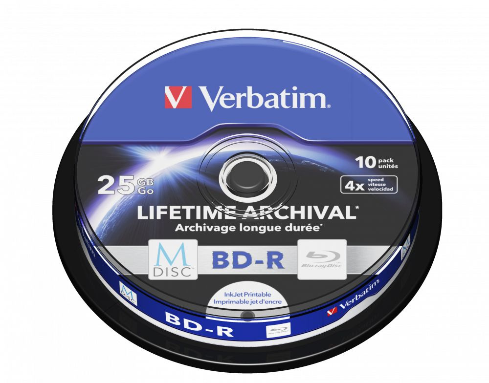 Диски Blu-ray M-DISC Verbatim 43825 BD-R 25Gb 10шт Printable Pack Spindle #1