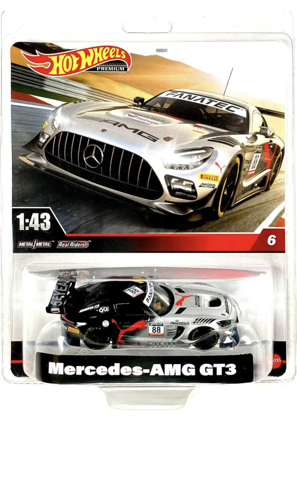 Машинка Hot Wheels Premium Real Riders 1:43 Scale Mercedes-AMG GT3 Vehicle / Хот Вилс Премиум  #1