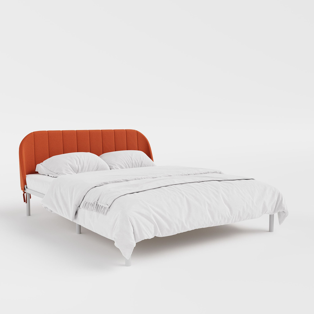 Кровать "Эльба", 160х200 см, велюр Velutto оранжевый, белый каркас, DreamLite  #1
