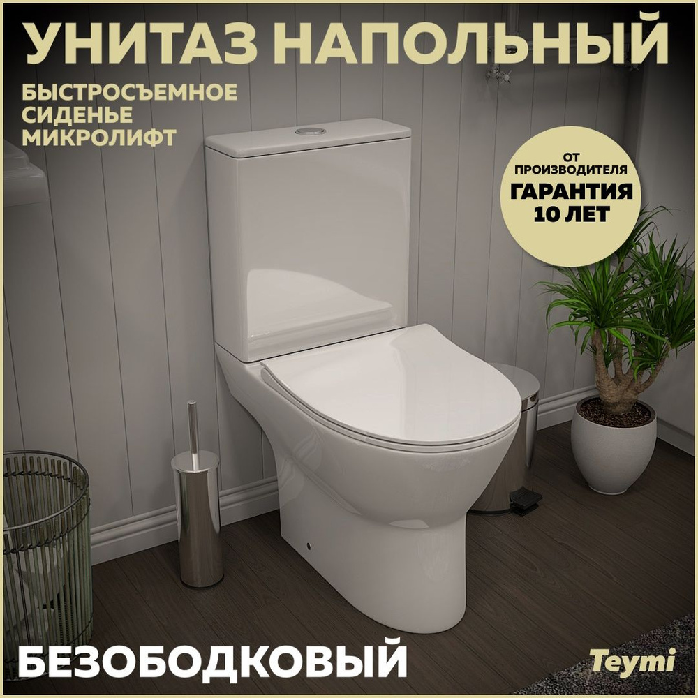 Унитаз напольный Teymi Ritta безободковый, сиденье микролифт T40803  #1