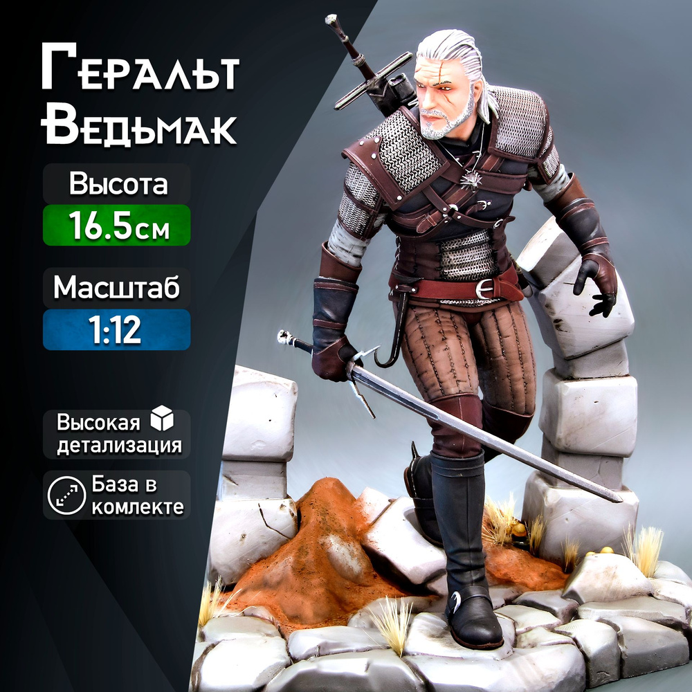 Фигурка для покраски "Геральт / Geralt" (Ведьмак / Witcher), коллекционная, масштаб 1:12  #1