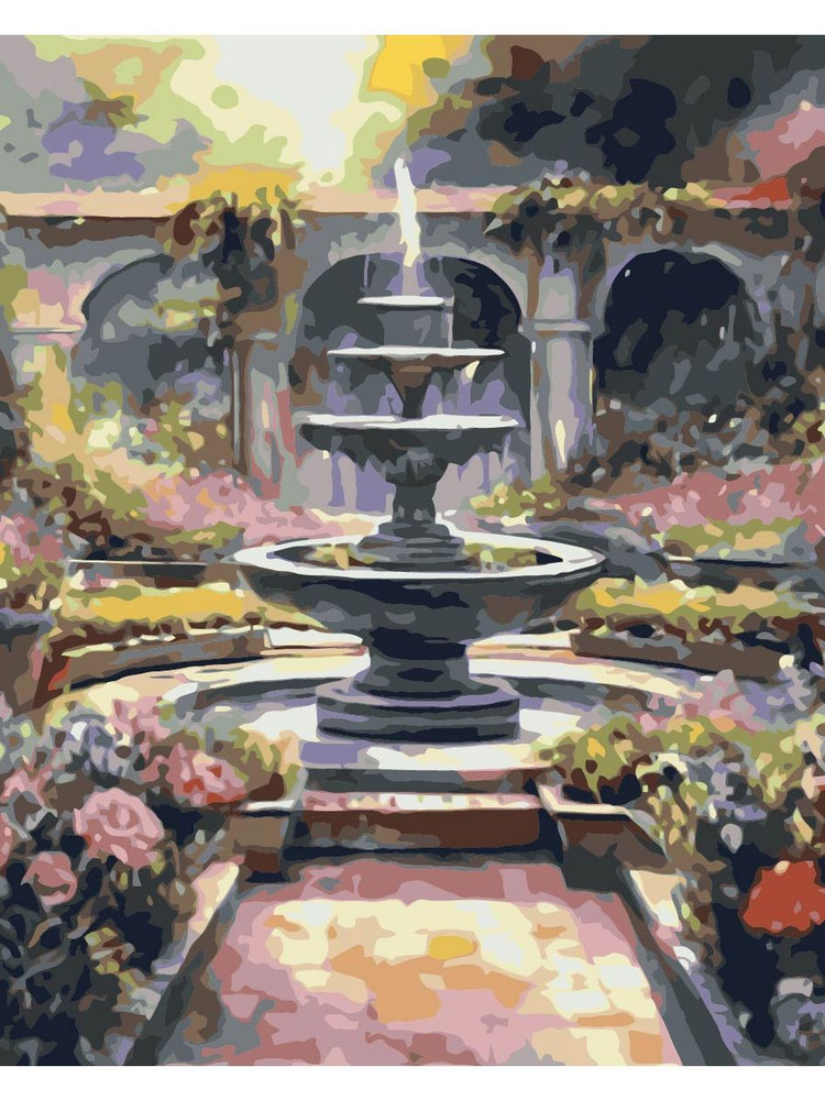 Картина по номерам фонтаж желаний цветущий сад на холсте с деревянным подрамником размер 40х50, акриловые #1
