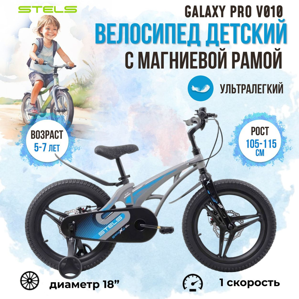 Велосипед детский Stels 18" Galaxy Pro V010 2021 года магниевая рама серый  #1