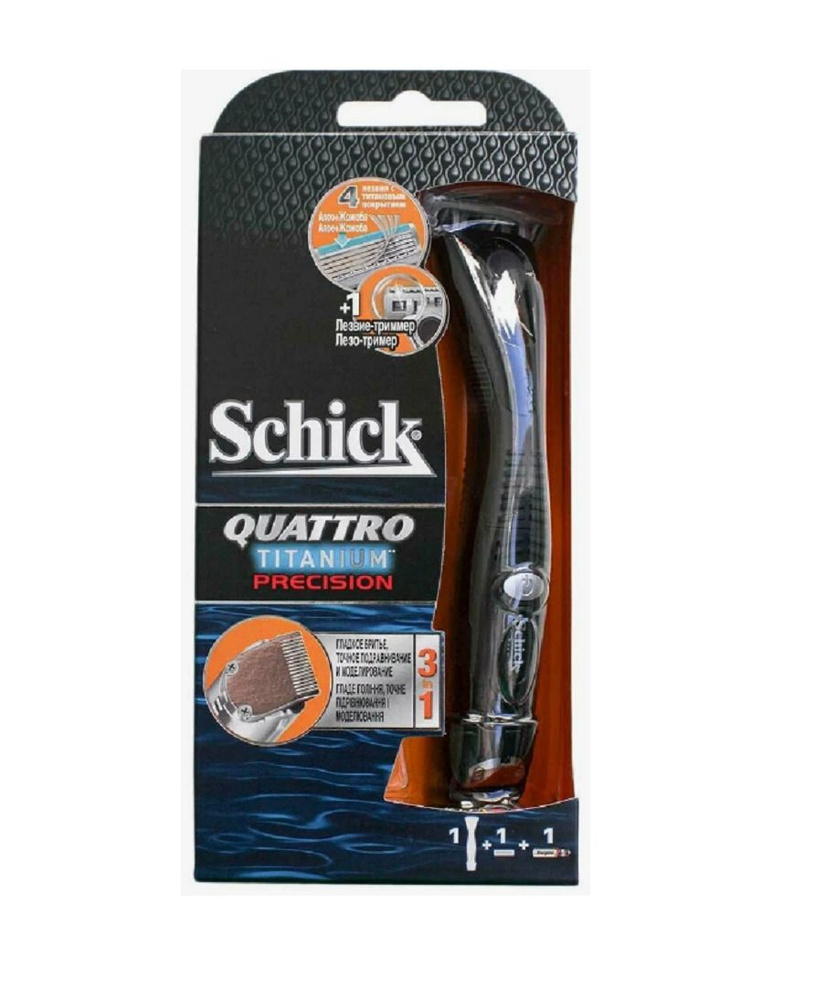Wilkinson Sword / Schick станок для бритья QUATTRO Titanium Precision с 1 кассетой, с триммером и батарейкой #1