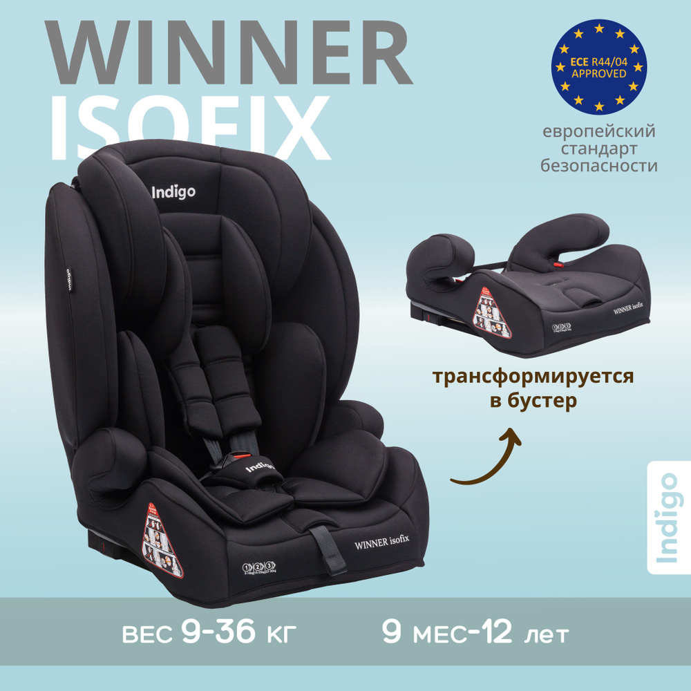 Автокресло бустер детское WINNER ISOFIX 9-36 кг, группа 1,2,3, черный  матовый - купить с доставкой по выгодным ценам в интернет-магазине OZON  (1329035069)