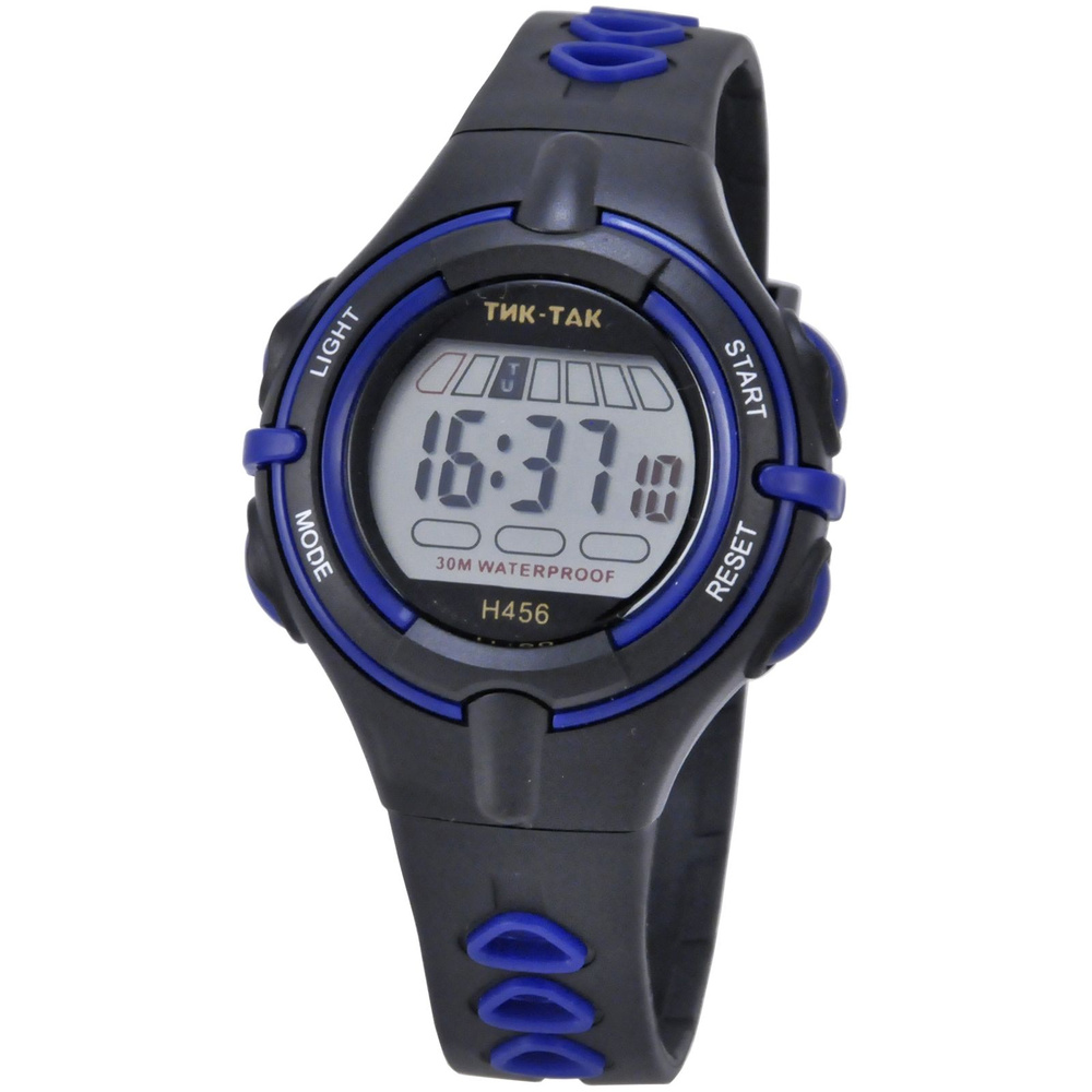 Часы детские электронные наручные Тик-Так Н456 синие с подсветкой, будильником, секундомером  #1