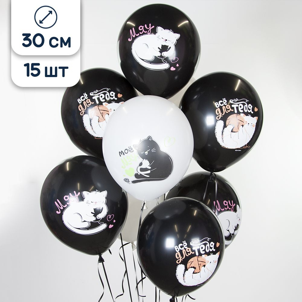 Воздушные шары латексные Riota Котики, Мяу-Мяу, 30 см, набор 15 шт  #1