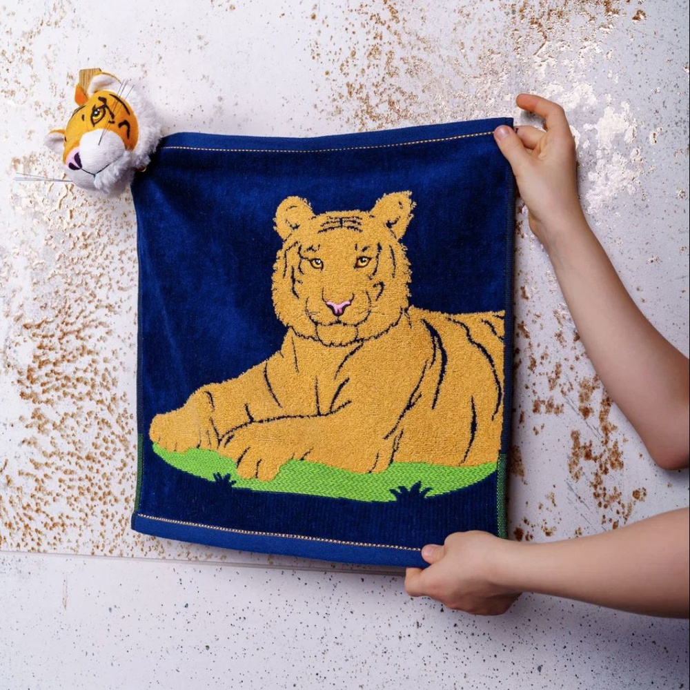 Утренняя заря Полотенце для лица, рук утренняя заря - полотенца для рук с тигром, Хлопок, 36x36 см, темно-синий, #1