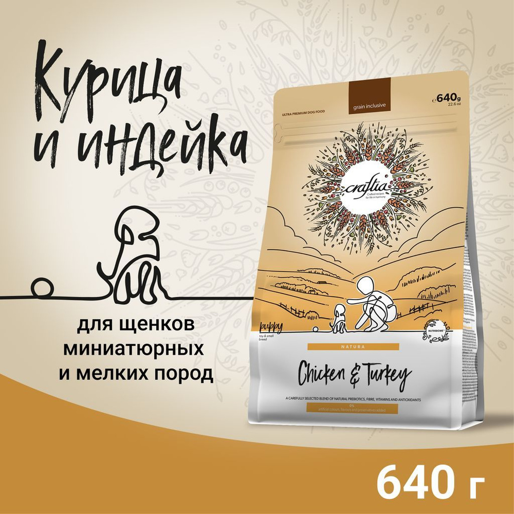 Сухой корм CRAFTIA NATURA для щенков миниатюрных и мелких пород из курицы и индейки 640 г  #1