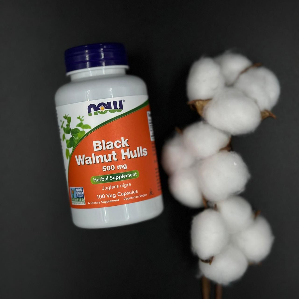 NOW Foods Black Walnut Hulls 500 mg 100 Veg Capsules, скорлупа черного ореха, 500 мг, 100 вегетарианских #1