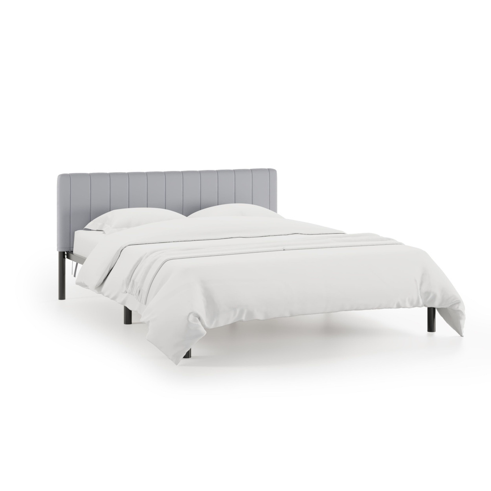Кровать "Рона", 160х200 см, велюр Velutto серый, черный каркас, DreamLite  #1