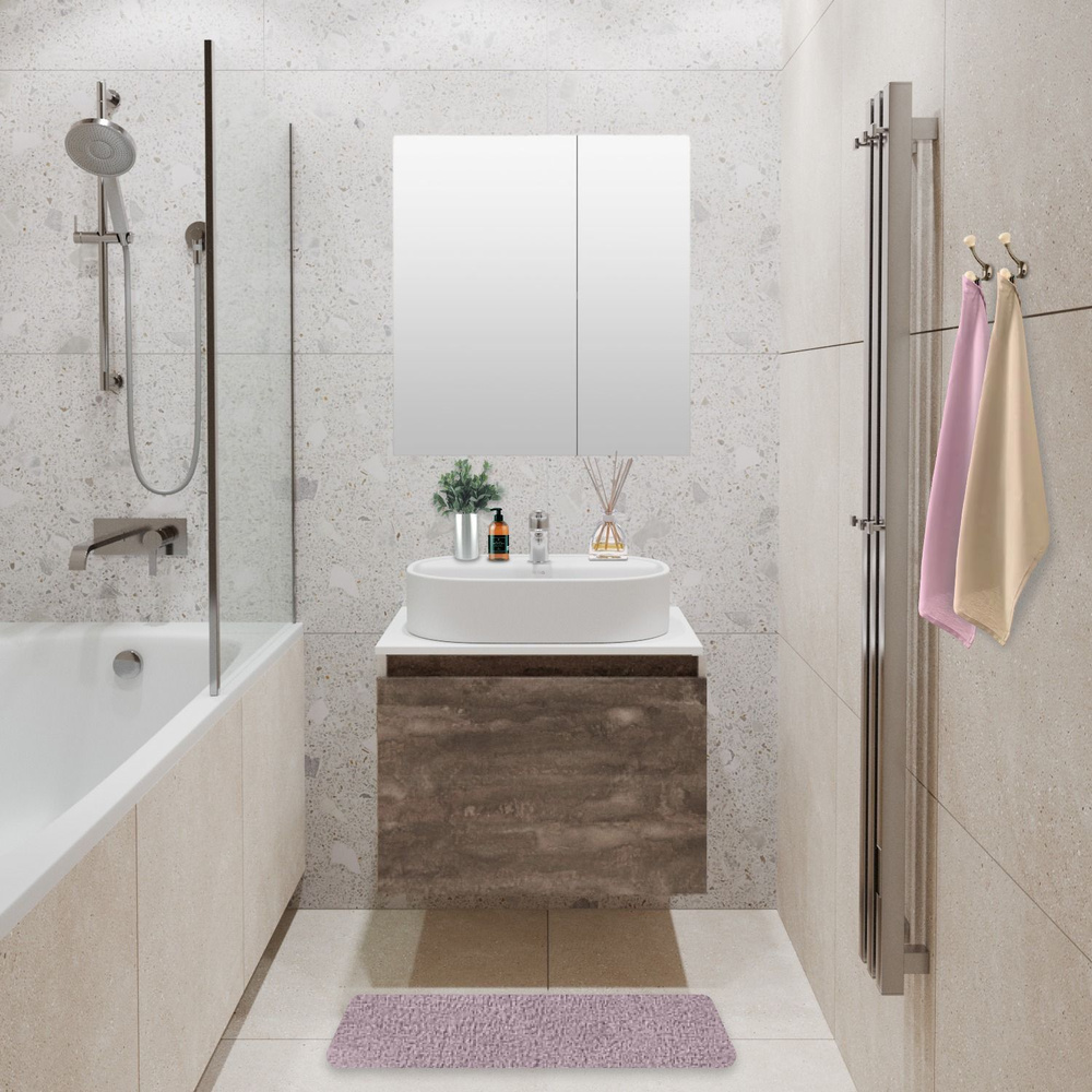 Мебель для ванной Runo Бари 60, железный камень, раковина Nuovo, зеркало Лада, выпуск  #1