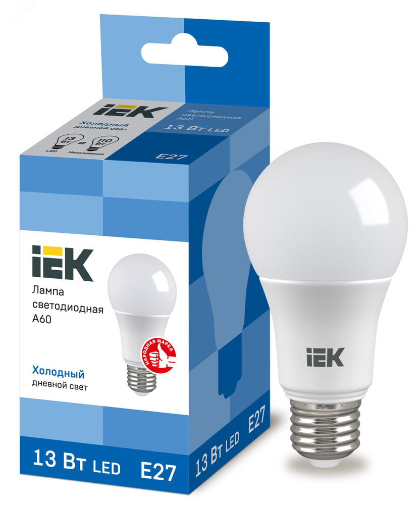 Лампа IEK светодиодная LED 13вт Е27 белый ECO LLE-A60-13-230-40-E27 #1