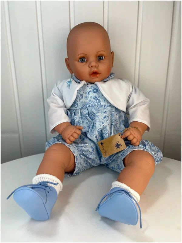 Кукла Бобо без волос мальчик в голубом комбинезоне и белом жакете 65 см (5108)  #1