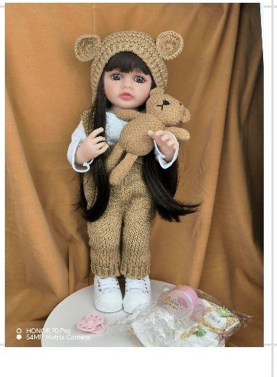 Говорящая Кукла reborn Силиконовая 55 см брюнетка с игрушкой  #1