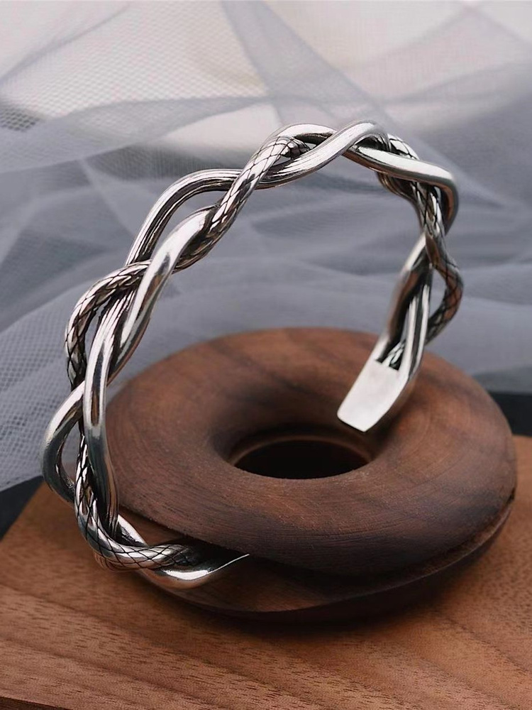(Серебристый браслет для мужчины и женщины, жесткий, каркасный, унисекс  #1