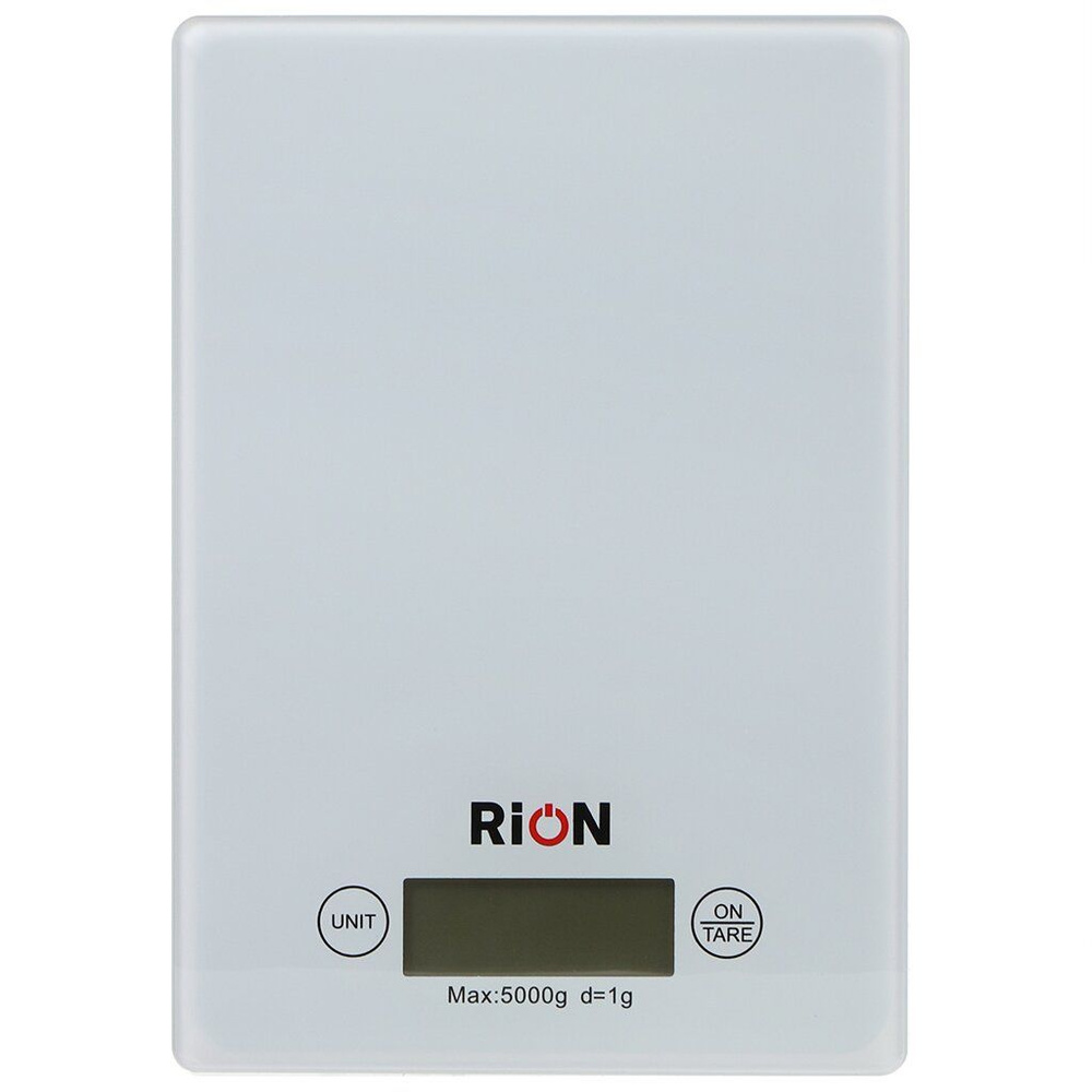 Весы кухонные электронные, стекло закаленное, Rion, платформа, точность 1 г, до 5 кг, LCD-дисплей, белые, #1