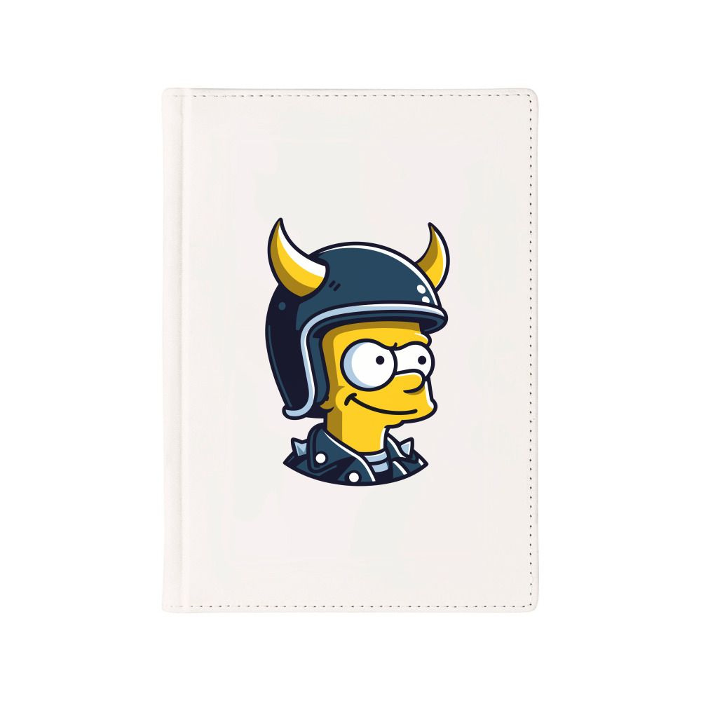 Ежедневник недатированный А5 с принтом "Барт Симпсон - байкер, в шлеме с рогами. Прикол", 136 листов, #1