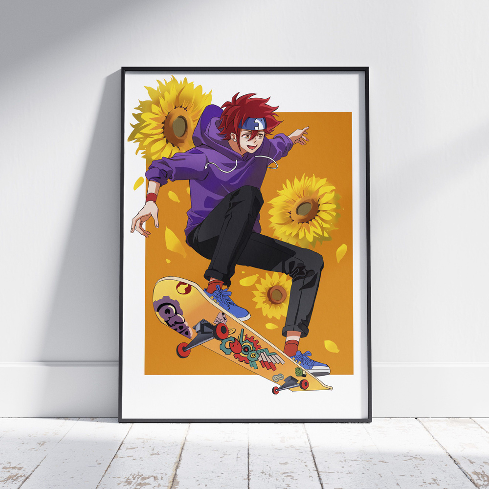 Плакат на стену для интерьера На скейте в бесконечность (SK8 the Infinity - Рэки Кян 3) - Постер по аниме #1